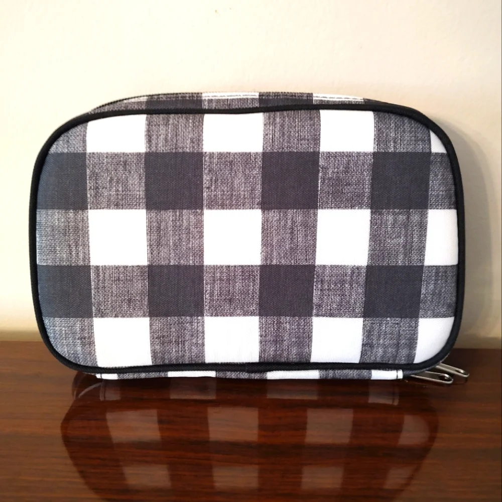 Pencil/Pen Case - Black & White Checkered, Zippered With Extra Storage